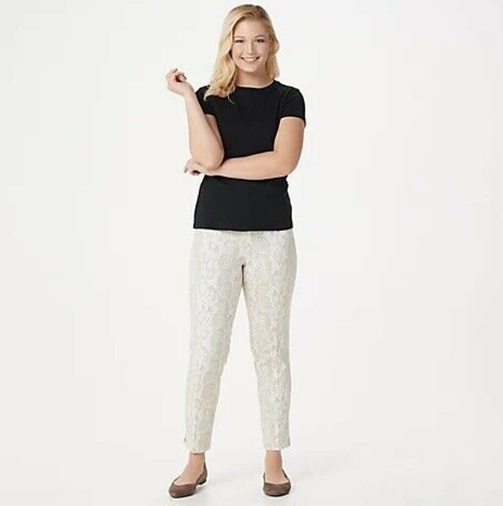Isaac Mizrahi 24/7 Stretch Ankle Pants 28W Petite Cream Snakeskin Print NWOT